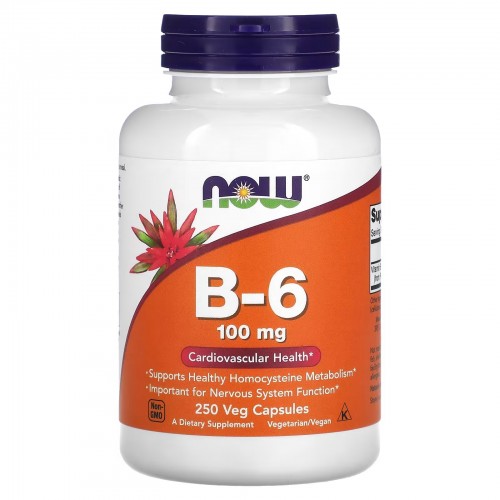 NOW Foods, витамин В6, 100 мг, 250 вегетарианских капсул	 NOW Foods, витамин В6, 100 мг, 250 вегетарианских капсул